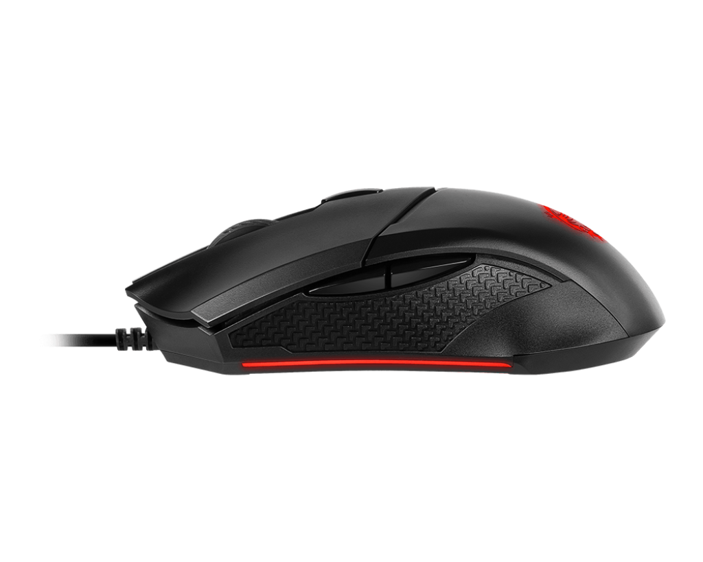 MSI Clutch GM08 Gaming Mouse, 4200 DPI, Optical Sensor, 3 Adjustable Weights, Red LED Lighting, Symmetrical Design, Black