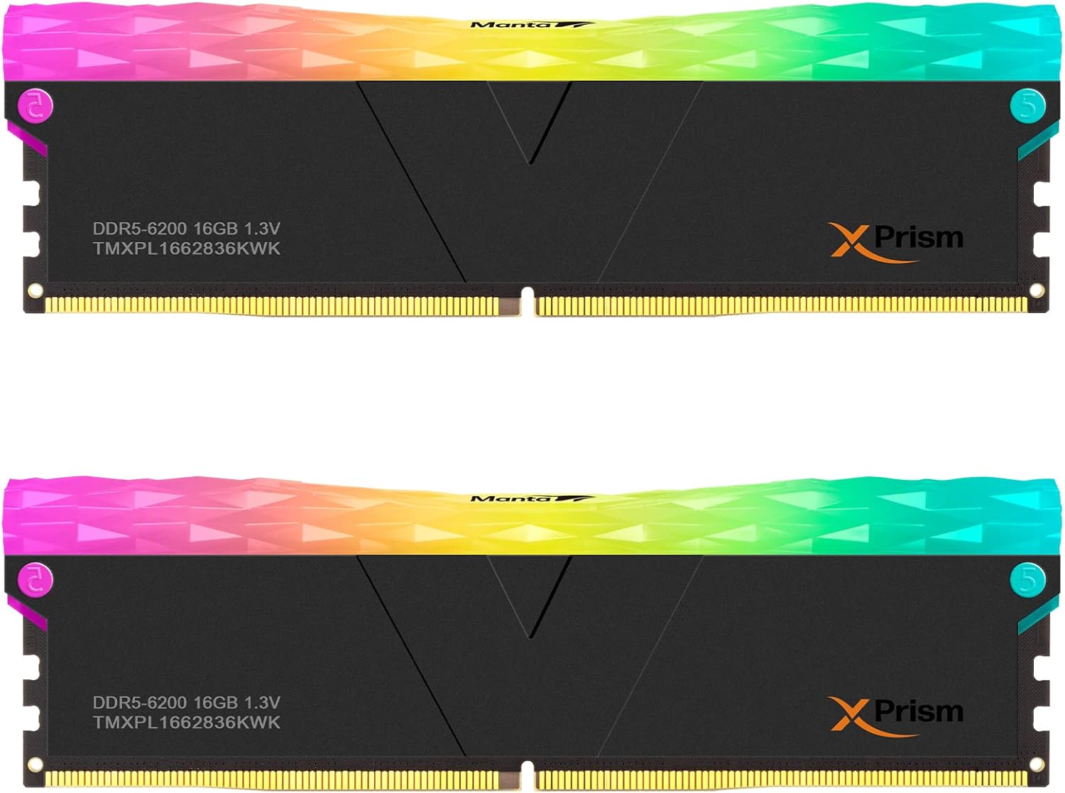 V-COLOR Manta XFinity RGB DDR5 32GB (16GBx2) 6400MHz XMP 3.0 and AMD EXPO CL32-38-38-80 1.40V RGB Gaming Desktop Upgrade RAM U-DIMM Memory Module - BLACK (TMXFL3264832KWK)