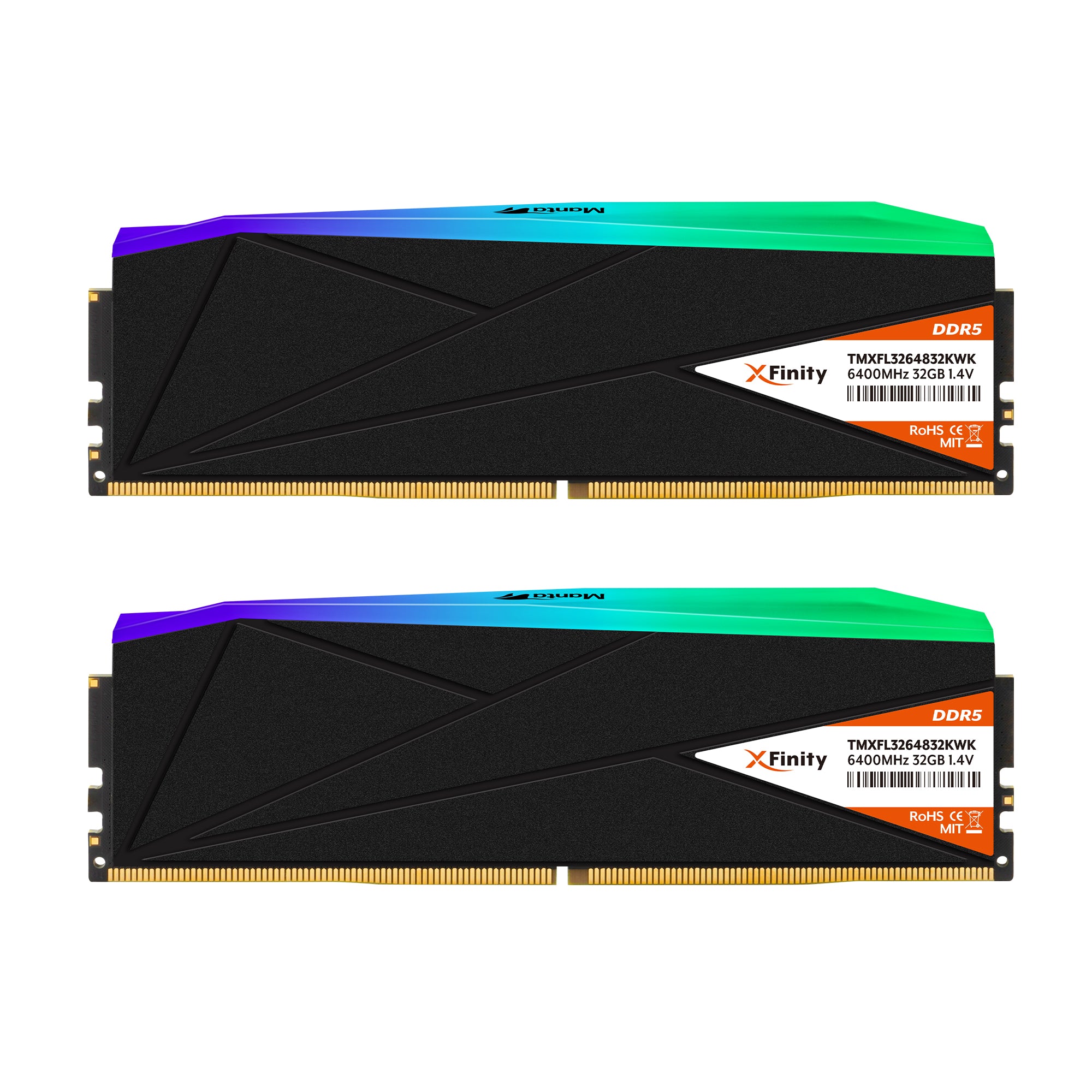 V-COLOR Manta XFinity RGB DDR5 64GB (32GB x 2) 6400MHz / ( XMP 3.0 & AMD EXPO)/( 32-38-38-80 )/1.4V RGB Gaming Desktop RAM U-DIMM Memory Module - BLACK (TMXSO8G56640KKK)