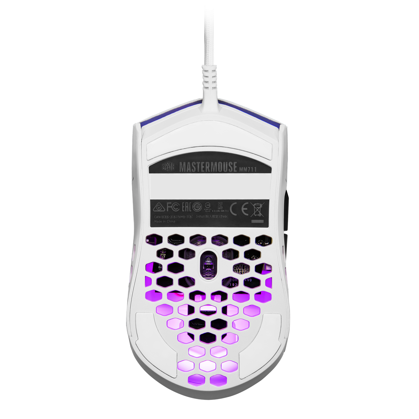 Cooler Master MM711 60G Matte White RGB Gaming Mouse with Lightweight Honeycomb Shell, Ultralight Ultraweave Cable, Pixart 3389 16000 DPI Optical Sensor