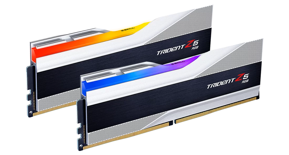 G.SKILL Trident Z5 RGB Series (Intel XMP 3.0) DDR5 RAM 32GB (2x16GB) 6400MT/s CL32-39-39-102 1.40V Desktop Computer Memory UDIMM - Metallic Silver (F5-6400J3239G16GA2-TZ5RS)