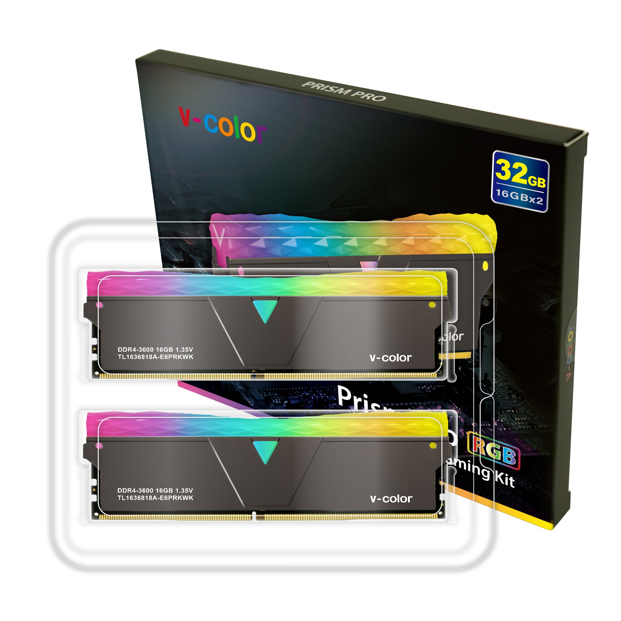 v-Color Prism Pro DDR4 32GB(16GBx2) 3600MHz (PC4-28800) CL18 RGB Gaming Desktop Ram Memory Module UDIMM Hynix IC Single Rank - Jet Black (TL1636818A-E6PRKWK)